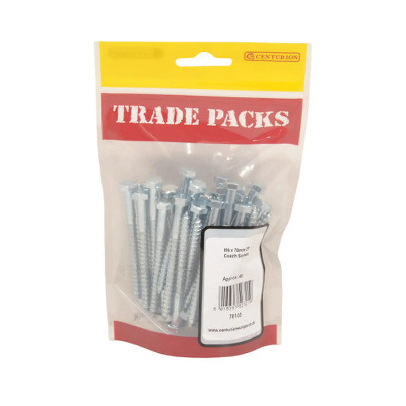 Coach Screws - Zinc Plated - M6 x 70mm - (45 PK) - Pack of 5
