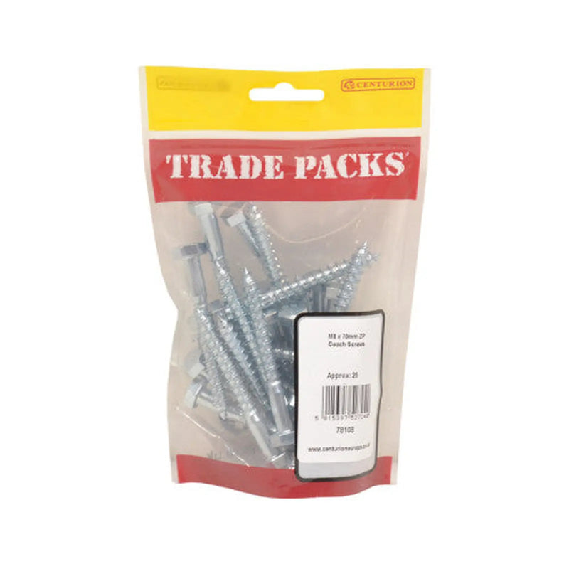 Coach Screws - Zinc Plated - M8 x 70mm - (25 PK) - Pack of 5