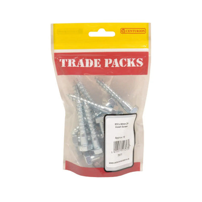 Coach Screws - Zinc Plated - M10 x 60mm - (18 PK) - Pack of 5