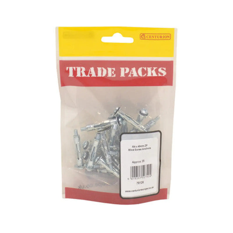 Blind Screw Anchors - Zinc Plated - M4 x 40mm - (25 PK) - Pack of 5