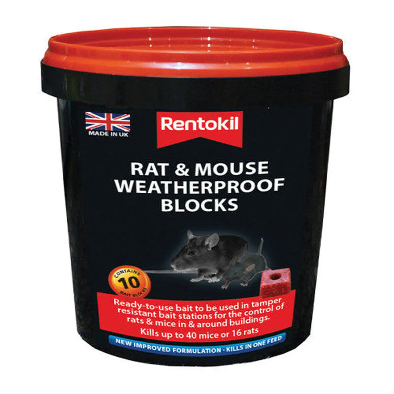 Rentokil - Mouse & Rat Weatherproof Blocks - 10 Sachet - Pack of 6