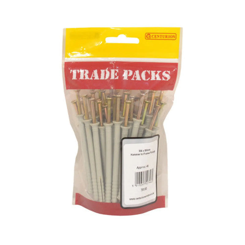 Hammer In Frame Fixings - Zinc Plated - M6 x 80mm - (45 PK) - Pack of 5