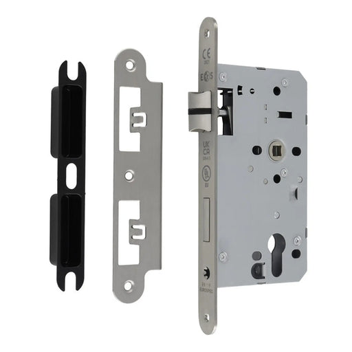 60Mm Din Euro Escape Lock - 72Mm C/C - Radius - Satin Stainless Steel