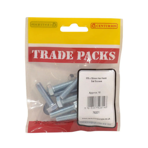 Hex Head Set Screws - Zinc Plated - M8 x 30mm - (10 PK) - Pack of 5