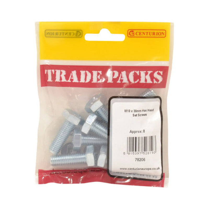 Hex Head Set Screws - Zinc Plated - M10 x 30mm - (8 PK) - Pack of 5