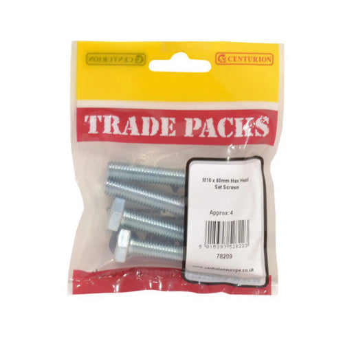 Hex Head Set Screws - Zinc Plated - M10 x 60mm - (4 PK) - Pack of 5
