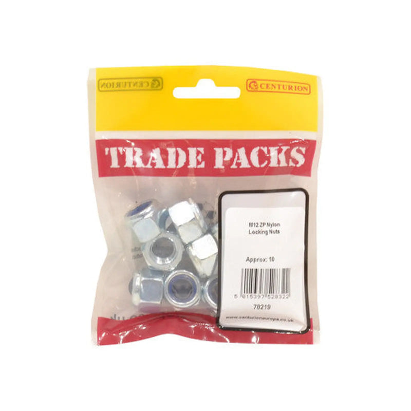 Nylon Locking Nuts - Zinc Plated - M12 - (10 PK) - Pack of 5