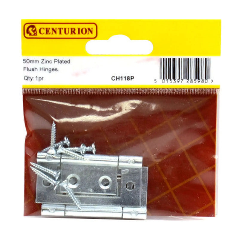 50mm BZP Flush Hinges (1 pair) - Pack of 5