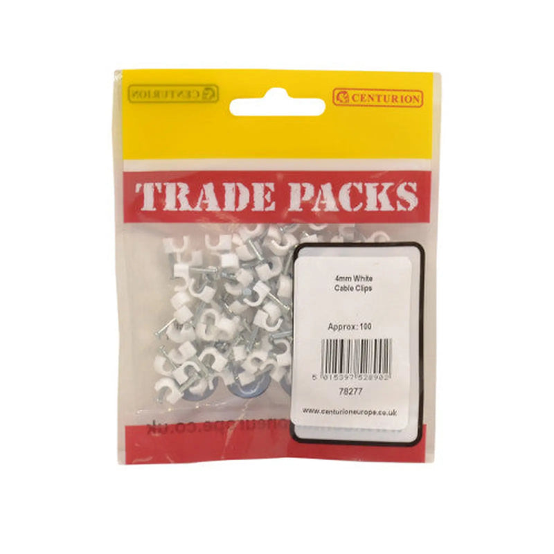 Round Cable Clips - White - 4mm - (100 PK) - Pack of 5