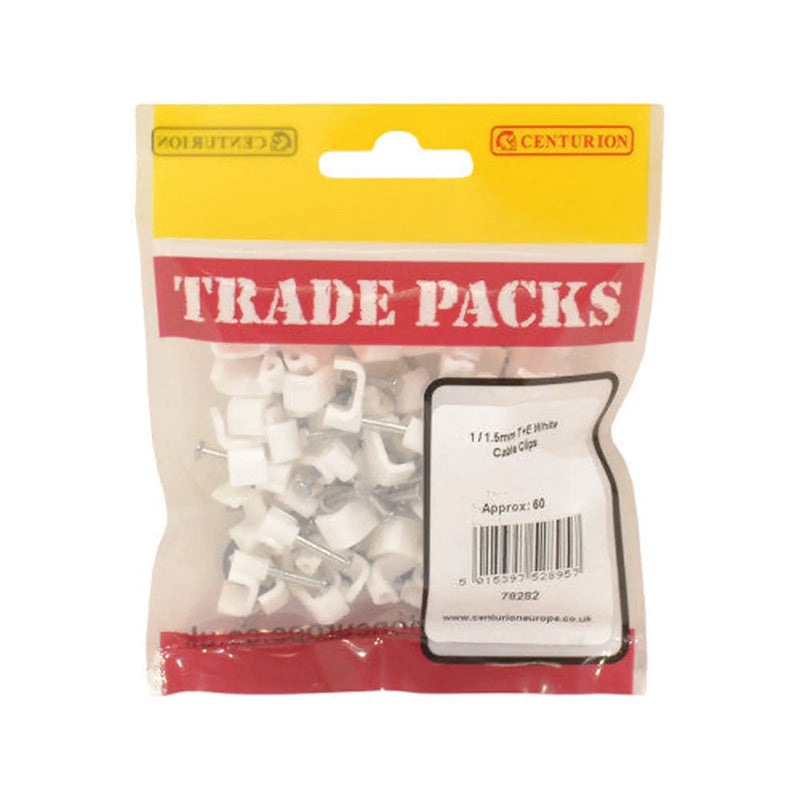 Flat Cable Clip - White - 1/1.5mm - (60 PK) - Pack of 5