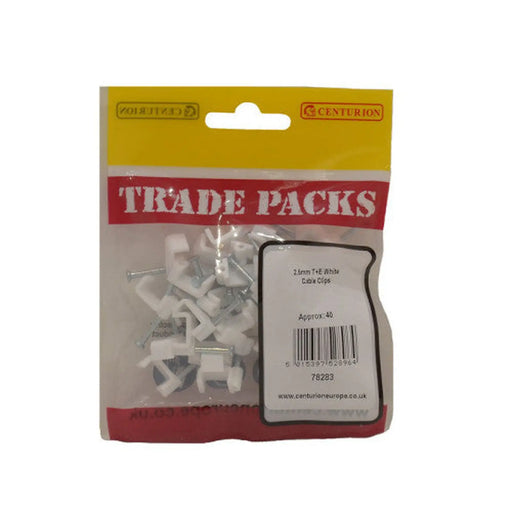Flat Cable Clips - White - 2.5mm - (40 PK) - Pack of 5