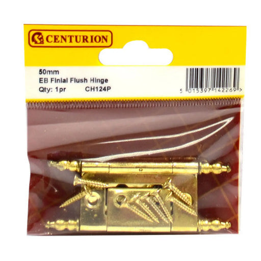 Finial Steel Flush Hinges, Electro Brassed, 50mm