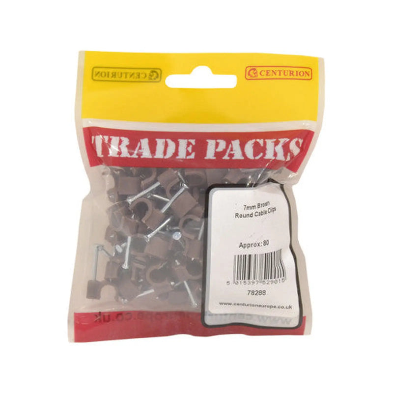 Round Cable Clips - Brown - 7mm - (80 PK) - Pack of 5