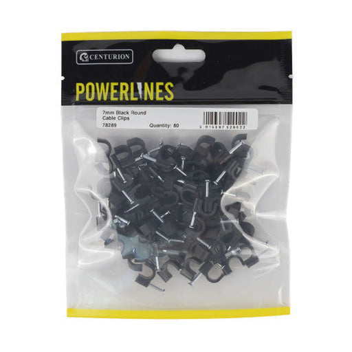 Round Cable Clips - Black - 7mm - (80 PK) - Pack of 5