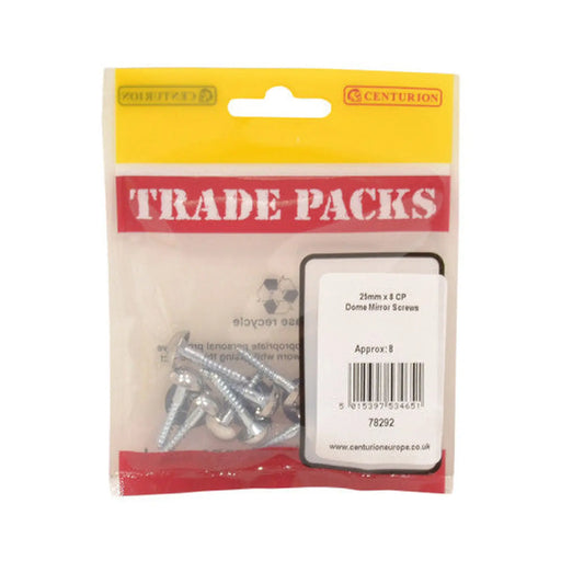 Dome Mirror Screws - Chrome Plated - 25mm x 8 - Pack of 8