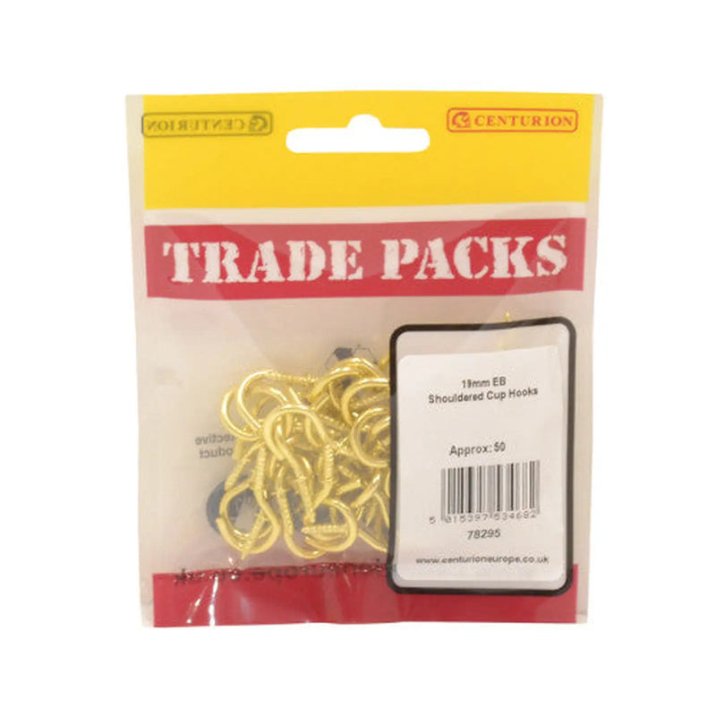 Shouldered Cup Hooks - Brass - 19mm - (50 PK) - Pack of 5