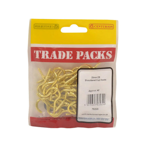 Shouldered Cup Hooks - Brass - 25mm - (40 PK) - Pack of 5
