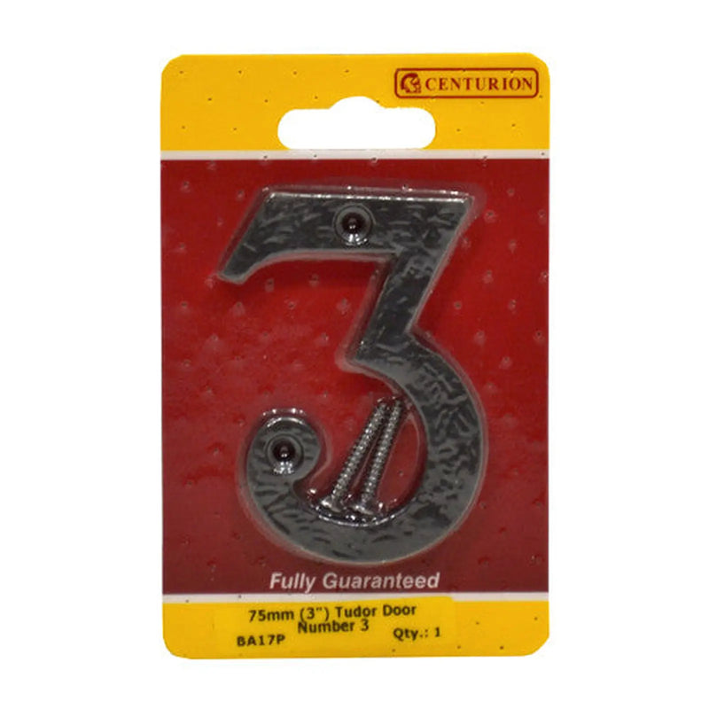 No.3 Door Numerals, Black, 75mm - Pack of 5