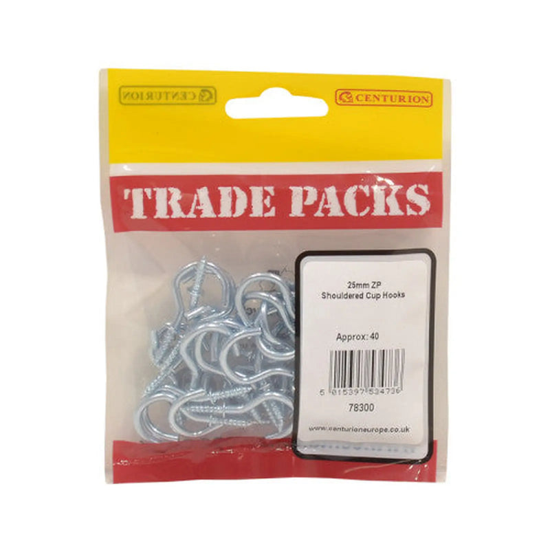 Shouldered Cup Hooks - Zinc Plated - 25mm - (40 PK) - Pack of 5