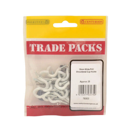 Shouldered Cup Hooks - White PVC - 19mm - (25 PK) - Pack of 5