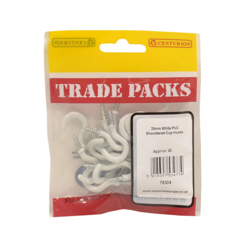 Shouldered Cup Hooks - White PVC - 25mm - (20 PK) - Pack of 5