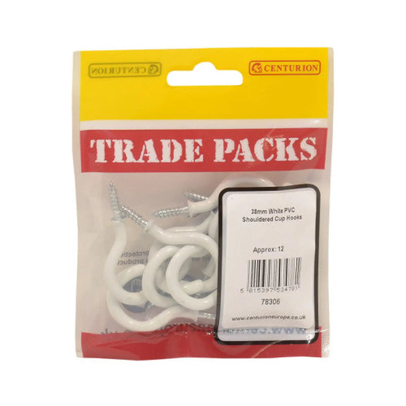 Shouldered Cup Hooks - White PVC - 38mm - (12 PK) - Pack of 5
