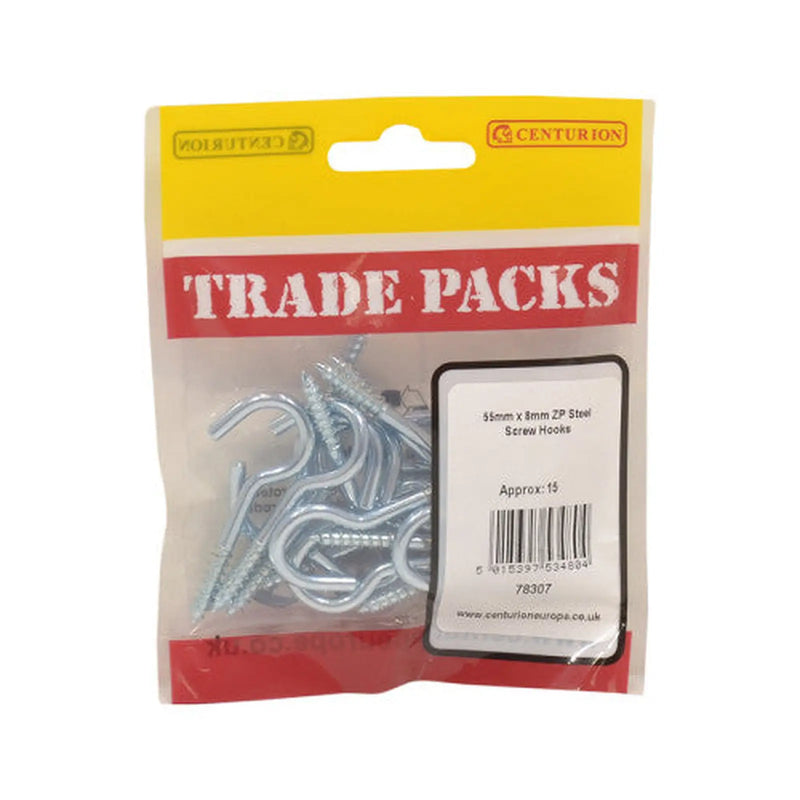 Steel Screw Hooks - Zinc Plated - 55mm x 8mm - (15 PK) - Pack of 5