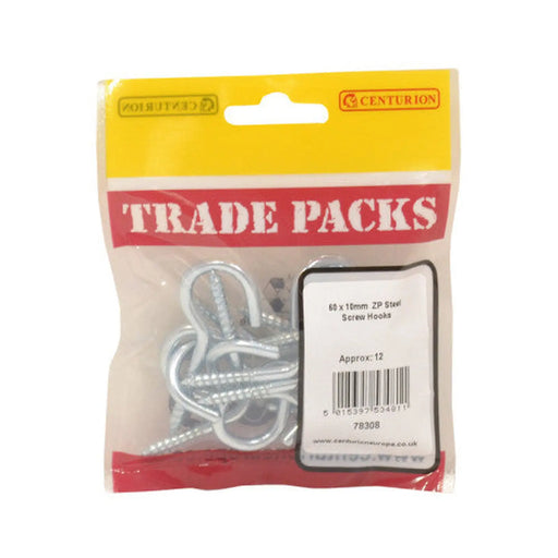Steel Screw Hooks - Zinc Plated - 60 x 10mm - (12 PK) - Pack of 5