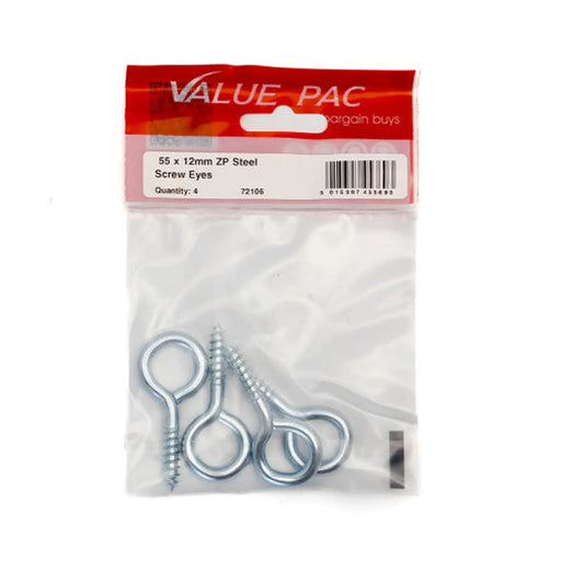 55 x 5mm ZP Steel Screw Eyes (Pack of 4) - Pack of 10