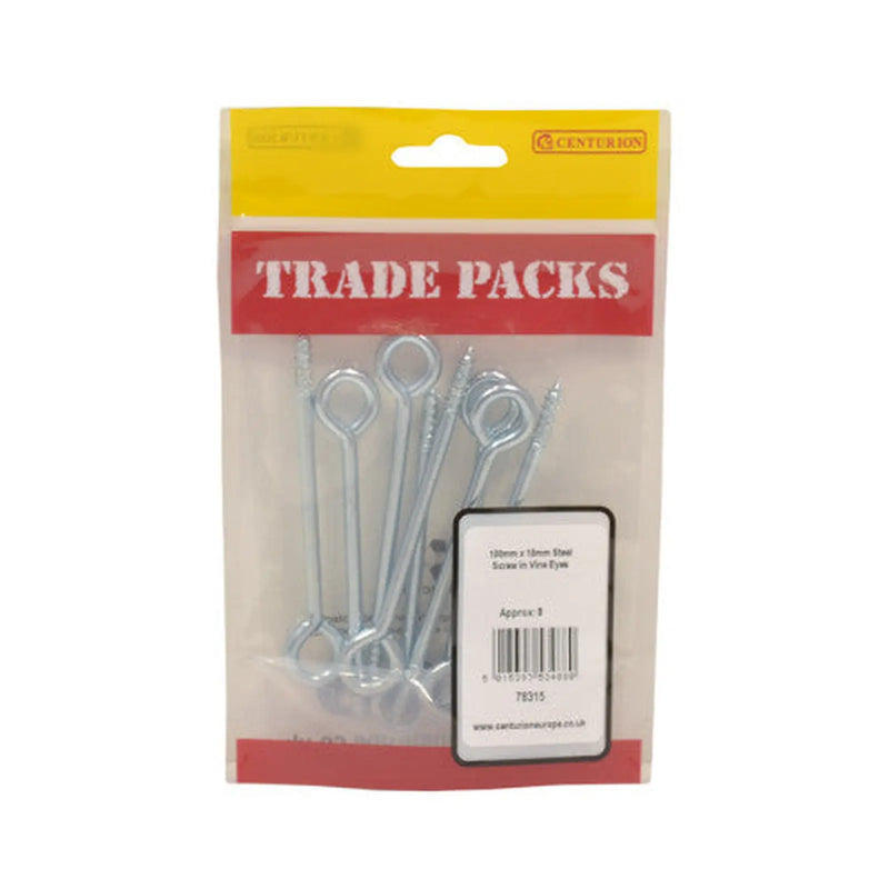 Screw In Steel Vine Eyes - Zinc Plated - 100mm x 18mm - (8 PK) - Pack of 5
