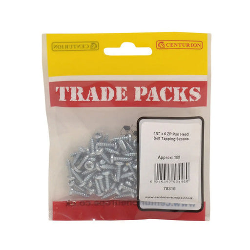 Pan Head Self Tapping Screws - Zinc Plated - 1/2" x 6 - (100 PK) - Pack of 5
