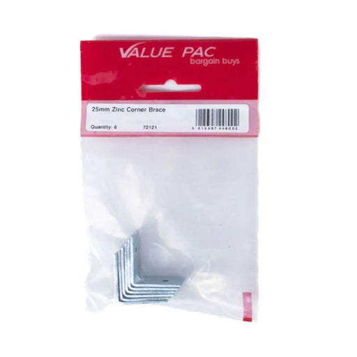 25mm ZP Corner Brace (Pack of 6) - Pack of 10
