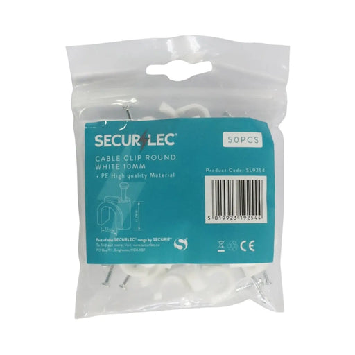 Securlec Cable Clip Round White 10mm 50 Pieces