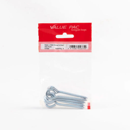 75mm x 12mm Screw In Steel Vine Eyes - Pack of 10