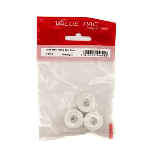 28mm White Plastic Door Stops 3pk - Pack of 10