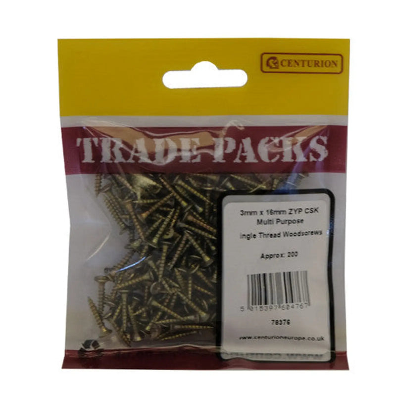 Multi Purpose Single Thread Countersunk Pozi Screws - 3mm x 16mm - Pack of 200