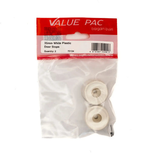35mm White Plastic Door Stops 2pk - Pack of 10