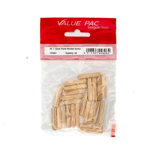 M6 x 30mm Fluted Wooden Dowels (Pack of 20) - Pack of 10