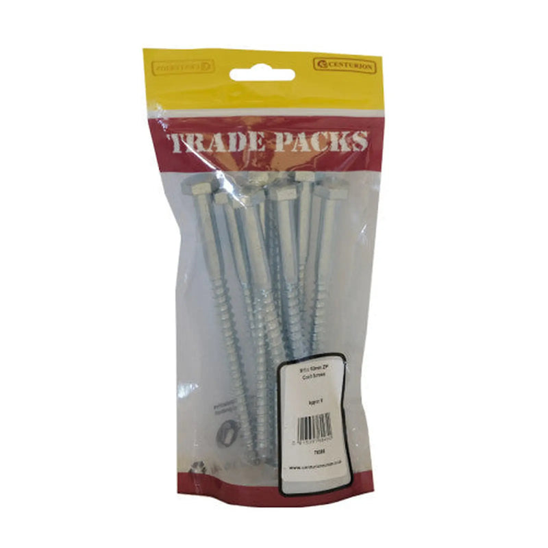 Coach Screws - M10 x 150mm - Zinc Plated - Pack of 8