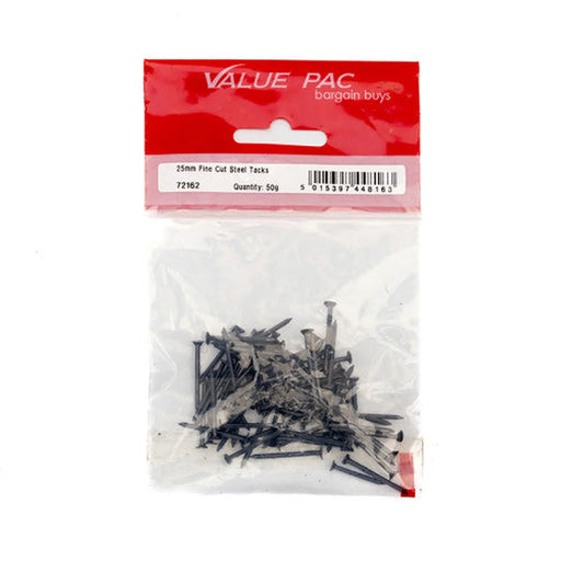 25mm Fine Cut Steel Tacks - (50g Pack) - Pack of 10