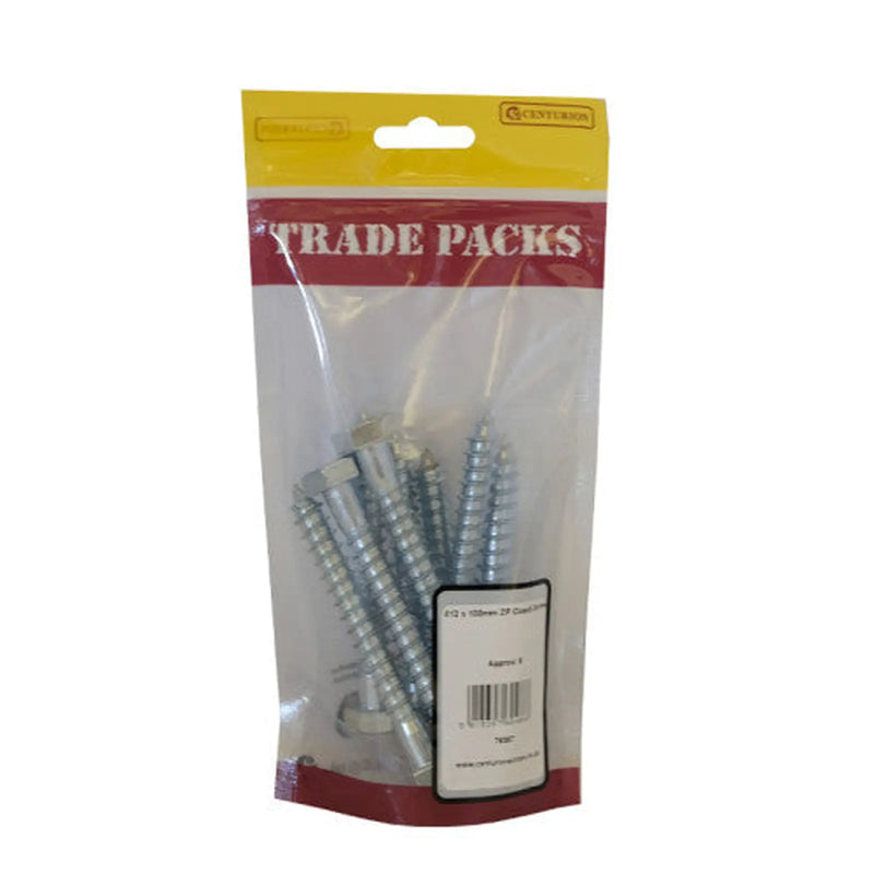Coach Screws - M12 x 100mm - Zinc Plated - Pack of 8