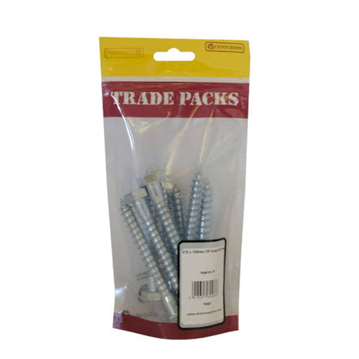 Coach Screws - M12 x 100mm - Zinc Plated - Pack of 8