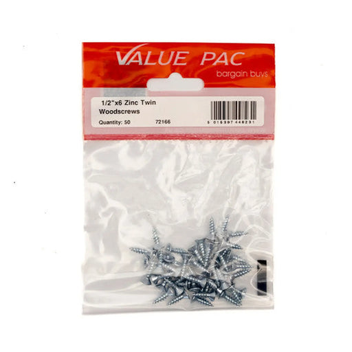 1/2" x 6 ZP Cross Recessed Hardened Twin Thread Woodscrews with - Pack of 10