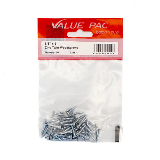 5/8" x 6 ZP Cross Recessed Hardened Twin Thread Woodscrews with - Pack of 10
