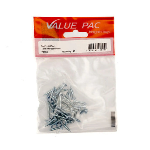 3/4" x 6 ZP Cross Recessed Hardened Twin Thread Woodscrews with - Pack of 10