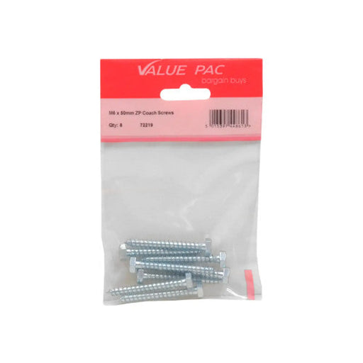 M6 x 50mm ZP Coach Screws (Pack of 5) - Pack of 10