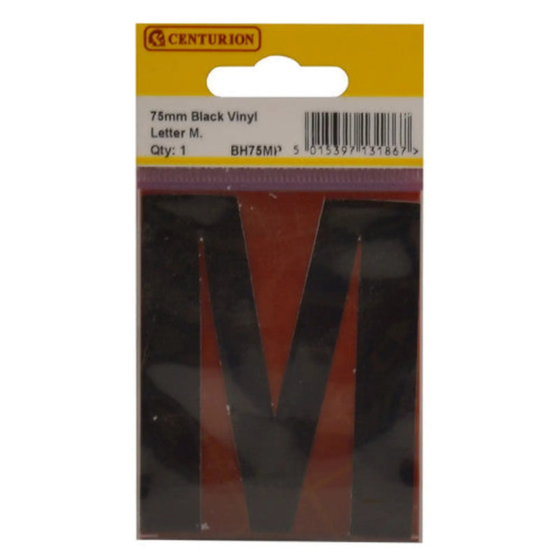 75mm Black Helvetica Bold Condensed Style Vinyl Letter M - Pack of 10