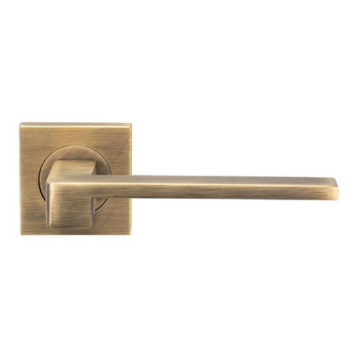Equi Lever On Sprung Push-On Square Rose - Antique Brass