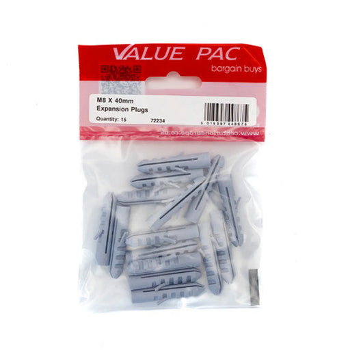 M8 x 40mm Nylon Rimless Expansion Plugs (Pack of 15) - Pack of 10