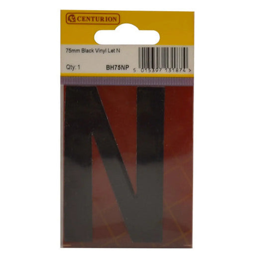 75mm Black Helvetica Bold Condensed Style Vinyl Letter N - Pack of 10